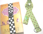 Ribbon Bookmark with a Cute Button- Pink Green Polka Dots- Great Gift for the Avid Reader, Never Loose Your Place Again
