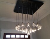 Custom Industrial Chandelier with Modern Glass Pendants