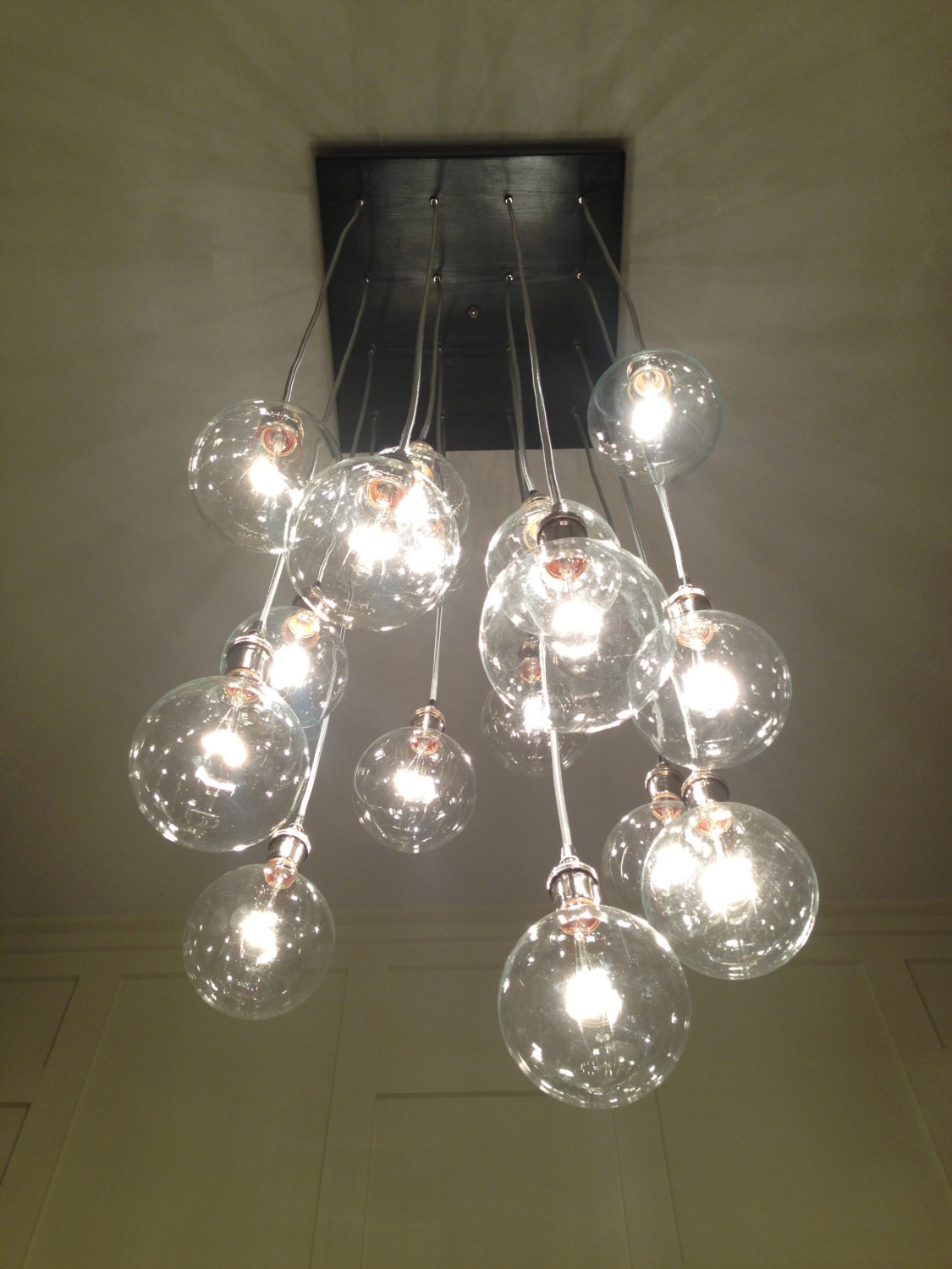 Custom Industrial Chandelier with Modern Glass Pendants