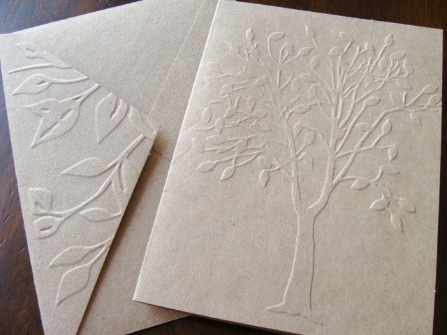 Set of 8 Tree(Kraft), Nature, Blank Cards, Embossed Cards, Notecards,Thank you Cards, Stationery, Paper Goods, Handmade Cards