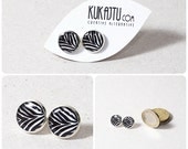 Zebra Stud Earrings Black and White Earrings Zebra Jewellery Black White Jewelry Resin Round Post