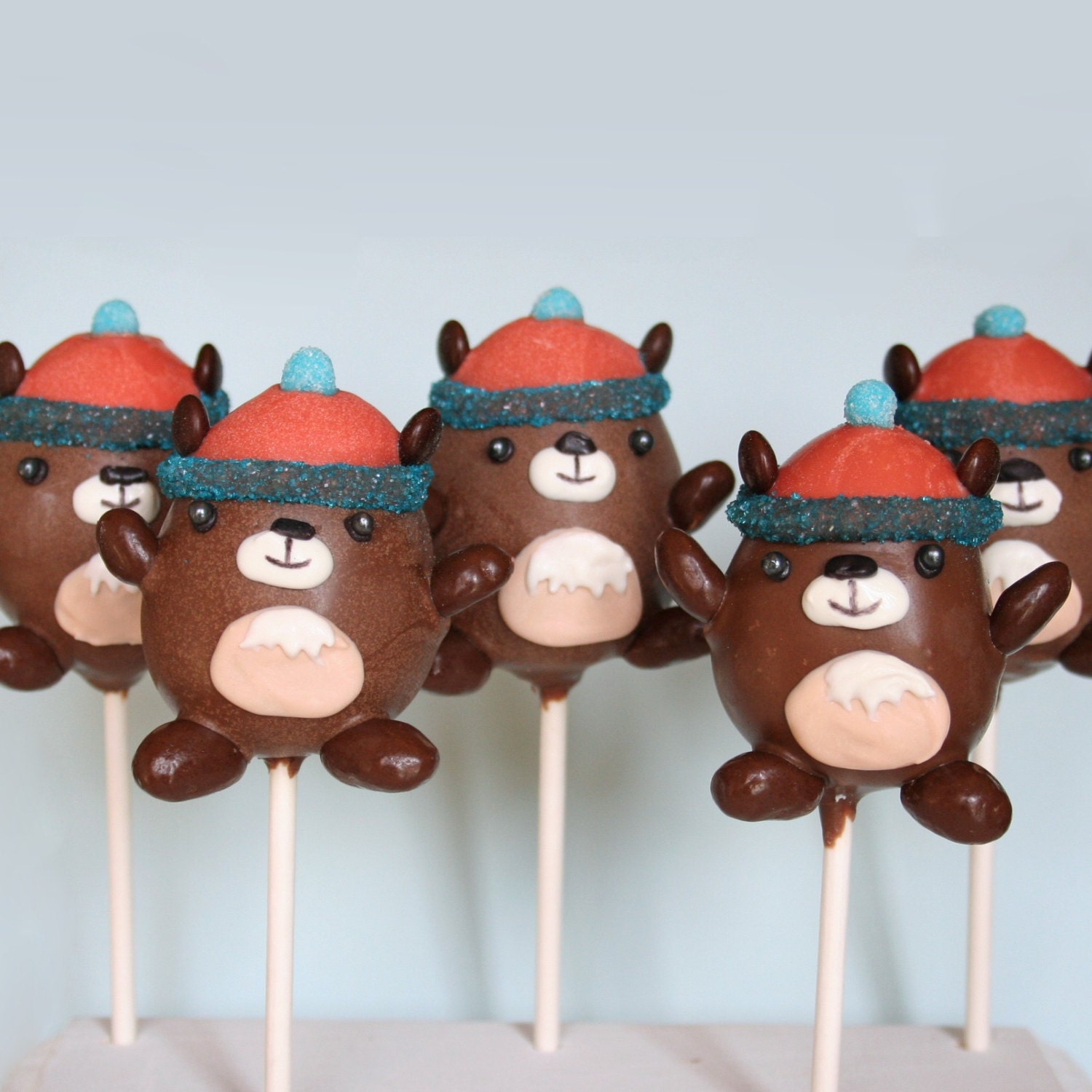 12 Groundhog Cake Pops, party favors for Groundhog Day, Feb 2nd, inspired by MukMuk the Marmont, the Vancouver Winter Olympics mascot