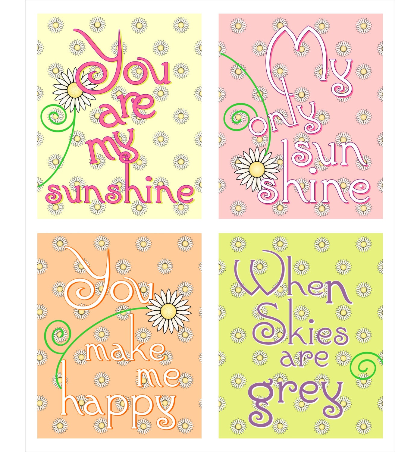 You are my sunshine   flowers baby nursery decor wall art print art for children girl boy 8x10
