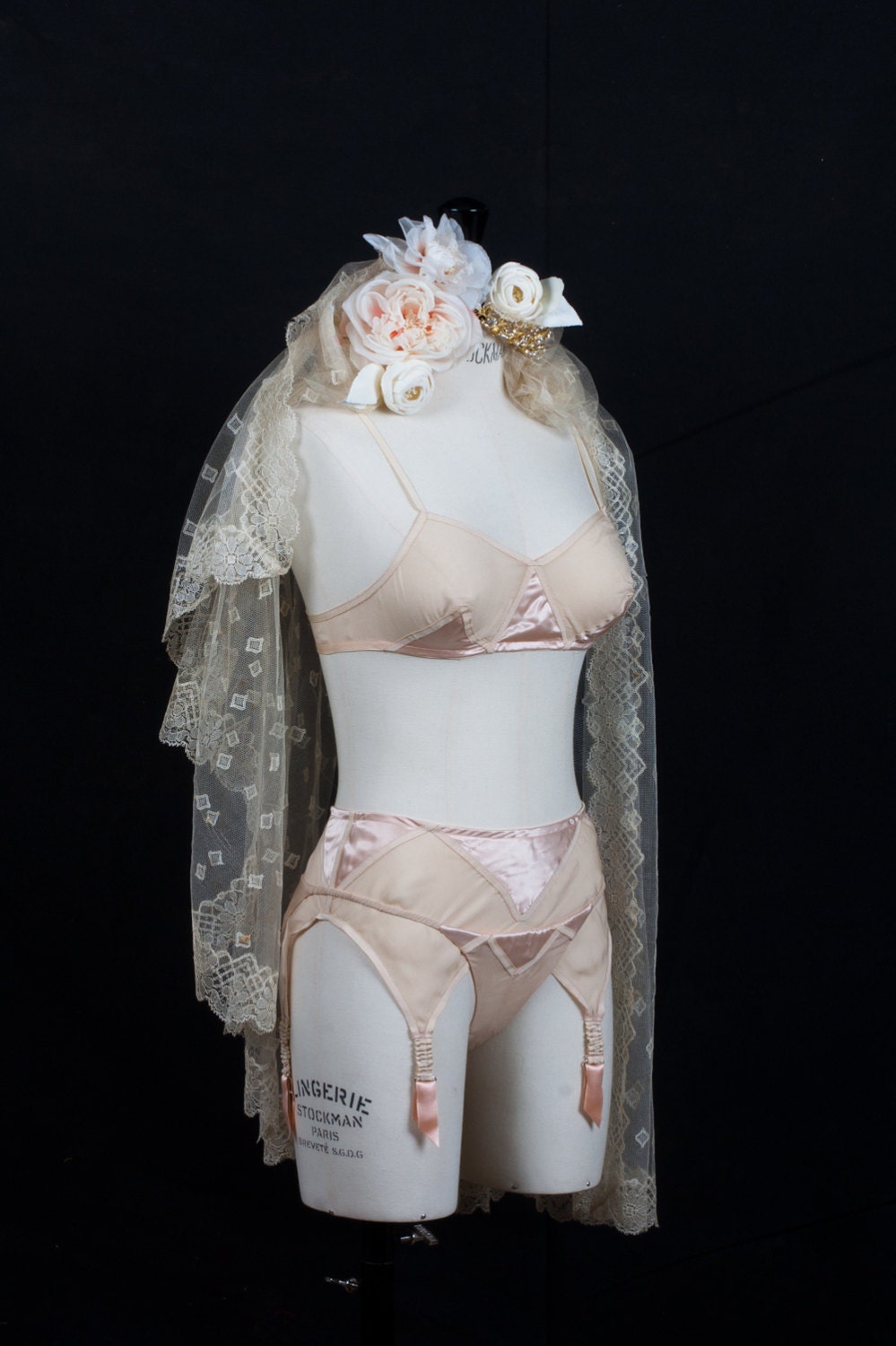 Lingerie Garter Belt bridal chiffon and satin powder