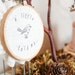 A Little Birdie Told Me Hand Stamped Embroidery Hoop Art and Notecard Set for Rustic Baby Shower or Wedding - Set of 20