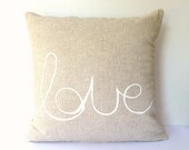 Valentines day Linen cushion cover / pillow cover / love cushion  - 16x16' linen with hand printed LOVE design, nursery, children, baby,