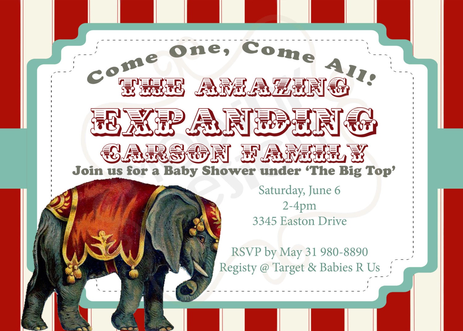 Vintage Circus Invitation Baby Shower Or BirthdayParty