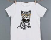 Hipster Kitten Tshirt , Children Kitty Tee with Bow Tie and Glasses, Kid's Cat Tee Shirt, American Apparel Sizes 2T 4T 6T 8 10 12