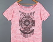 Women's Off The Shoulder Tribal Top- Geometric Arrow Tee Tshirt- Loose Fitting T Shirt- Aztec Graphic Tee- Women's Native Design Top,