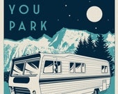 vintage retro camping silk screen print poster live love camp camper night sky - etsy