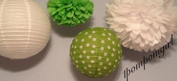 Green with Envy  2 Tissue Paper Pom Poms & 2 Paper Lanterns (Green)