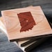 City & State or Country Silhouette Coasters, Set of 4 - Engraved Square Design with Heart Location