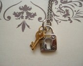 Sterling silver Lock and Key necklace..for her birthday, everyday, modern, simple,  wedding, key to my heart