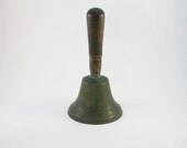 Vintage Brass School Bell- Hand Bell- Brass Bell- School Bell- Wooden Handle Brass Bell- Home Decor- Collectible