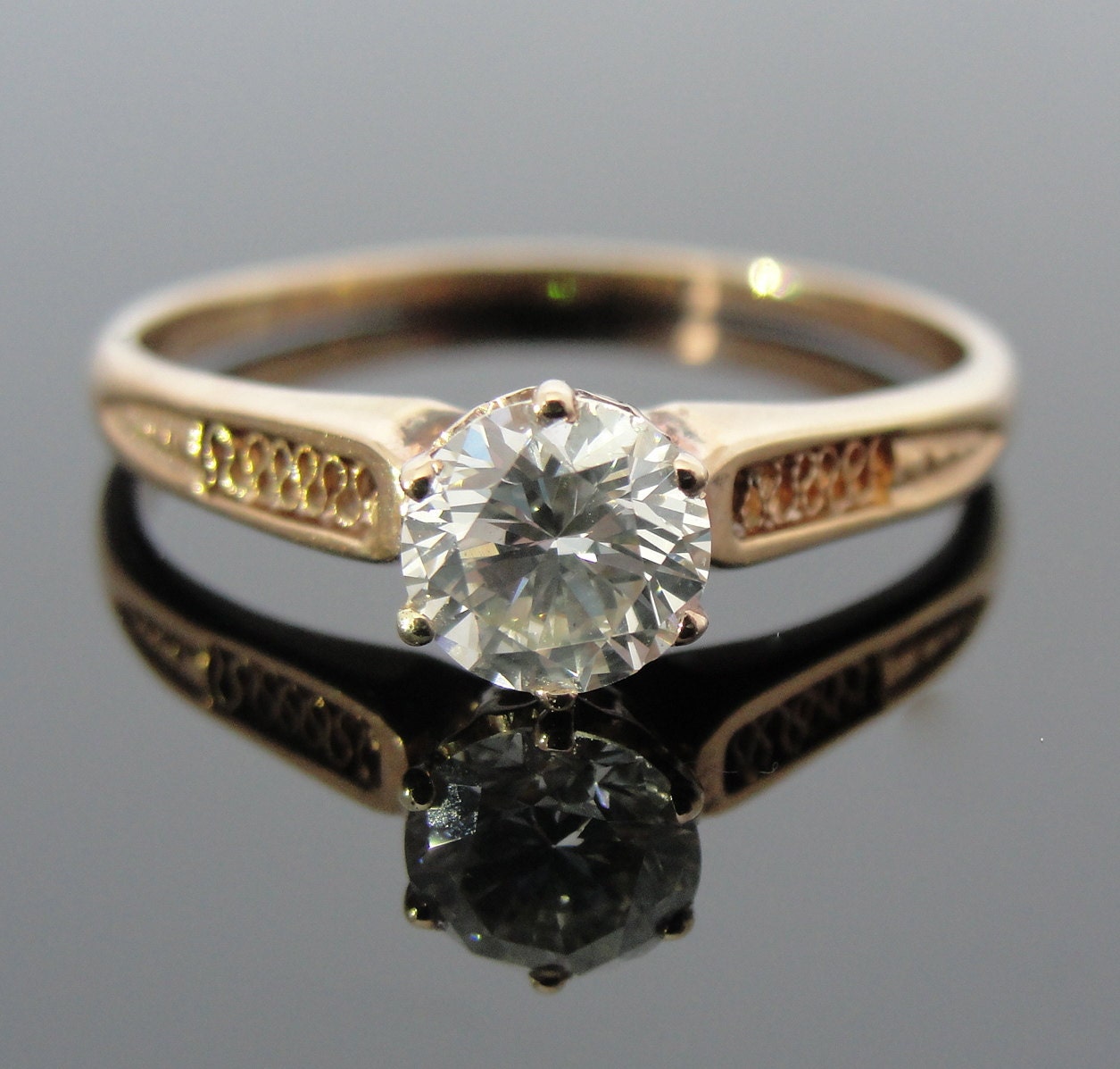 Rose Gold Filigree Engagement Ring with Fine .67 carat Diamond, Antique Art Nouveau - Victorian RGDIS722D
