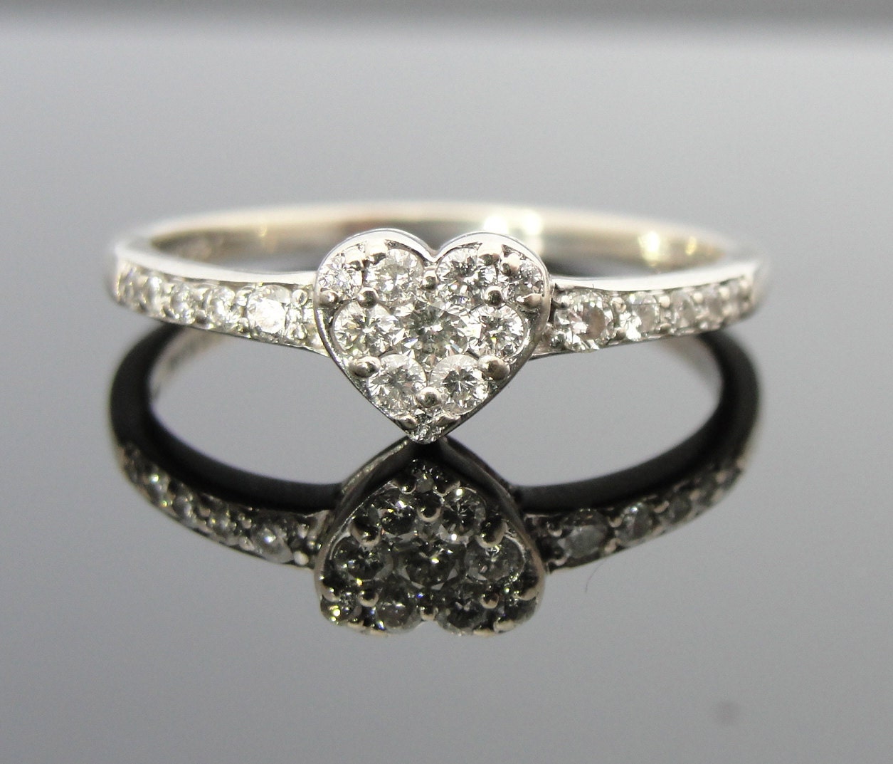 Contemporary, Diamond Encrusted, White Gold Heart Shaped Ring, 14k White Gold, RGDI557D