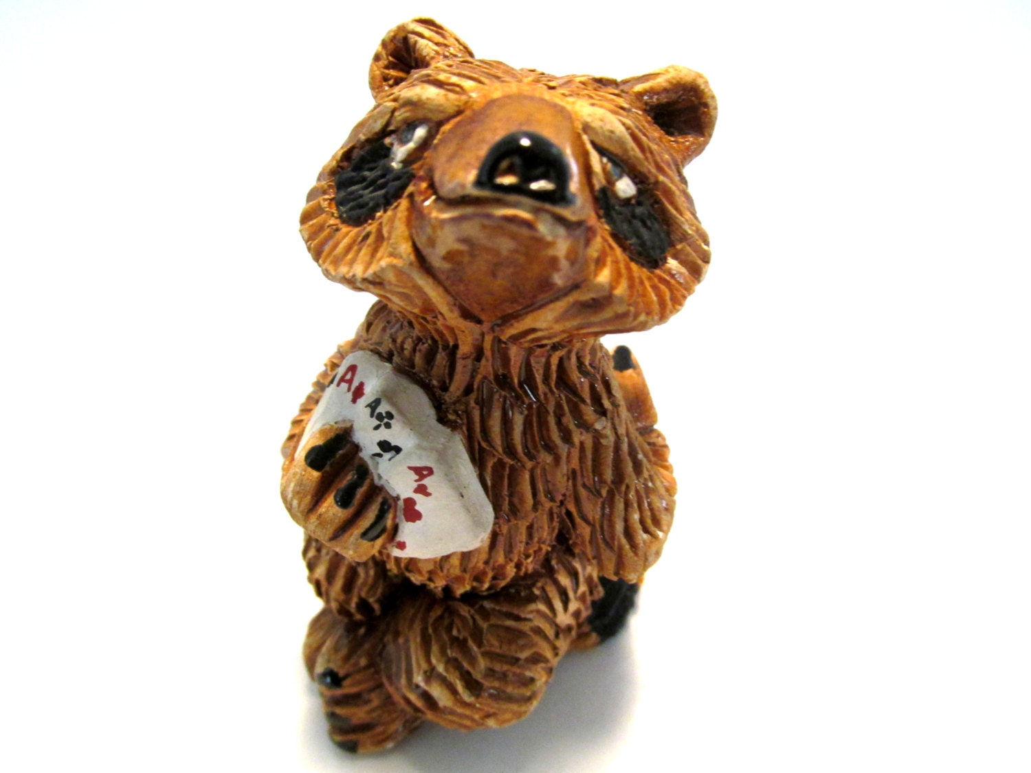 Whimsical Poker Playing Raccoon/ Artesania Rinconada Ceramic Collectable Figurine c. 1970s