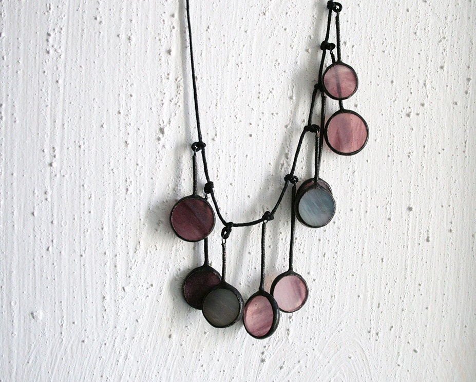 Soft purple circle necklace - stained glass and patinated cooper - unique jewelry - ArtKvarta