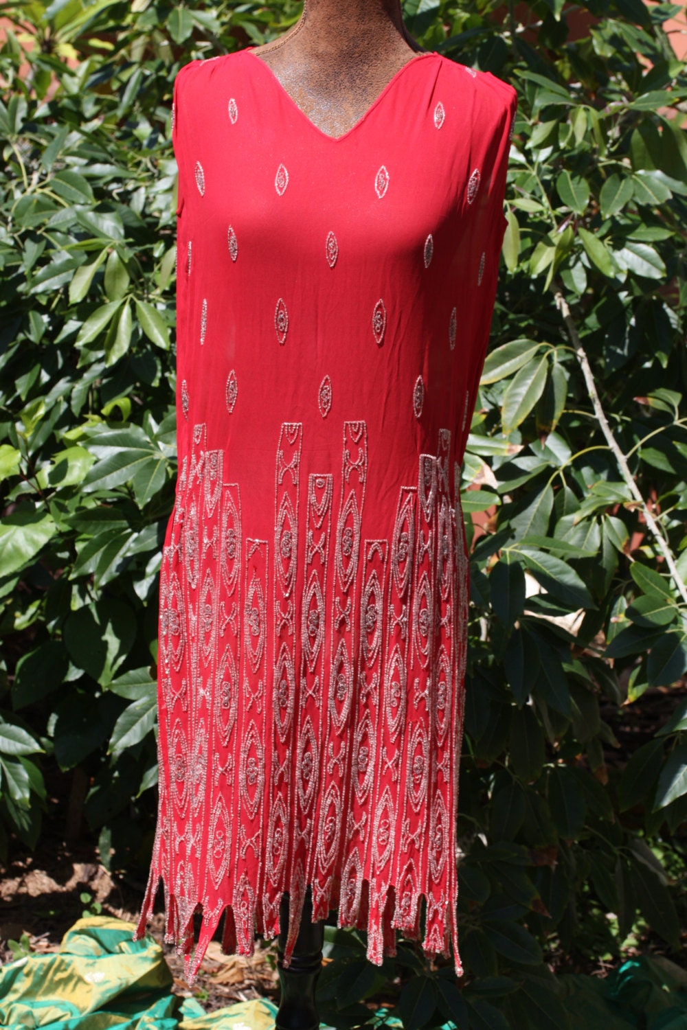 RESERVED FOR LENA Rare Museum Quality 1920's Red Silk Beaded Flapper Dress