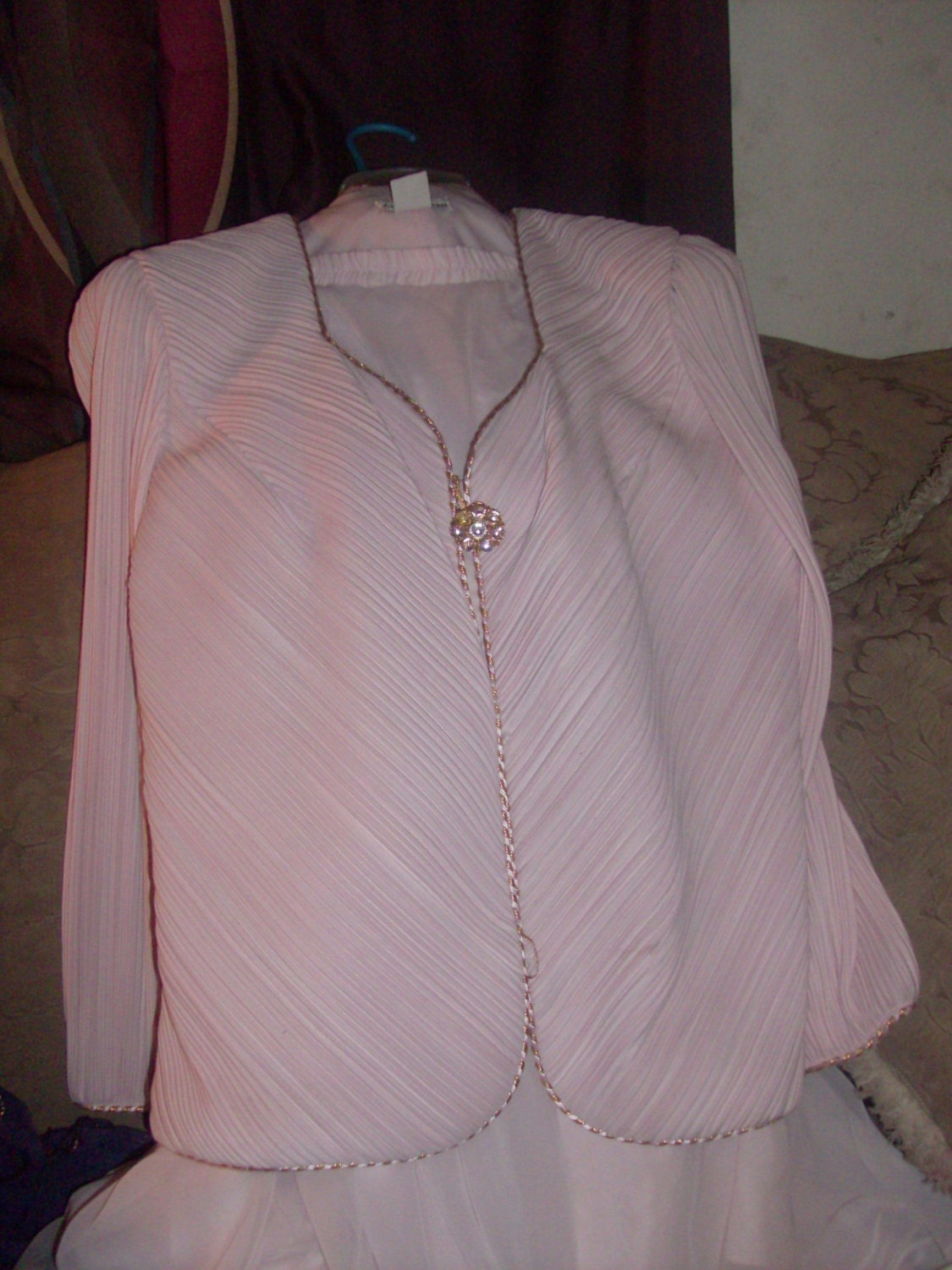 Rare After Dark Quilted baby Pink two piece dress jacket coat with clear rhinestone button