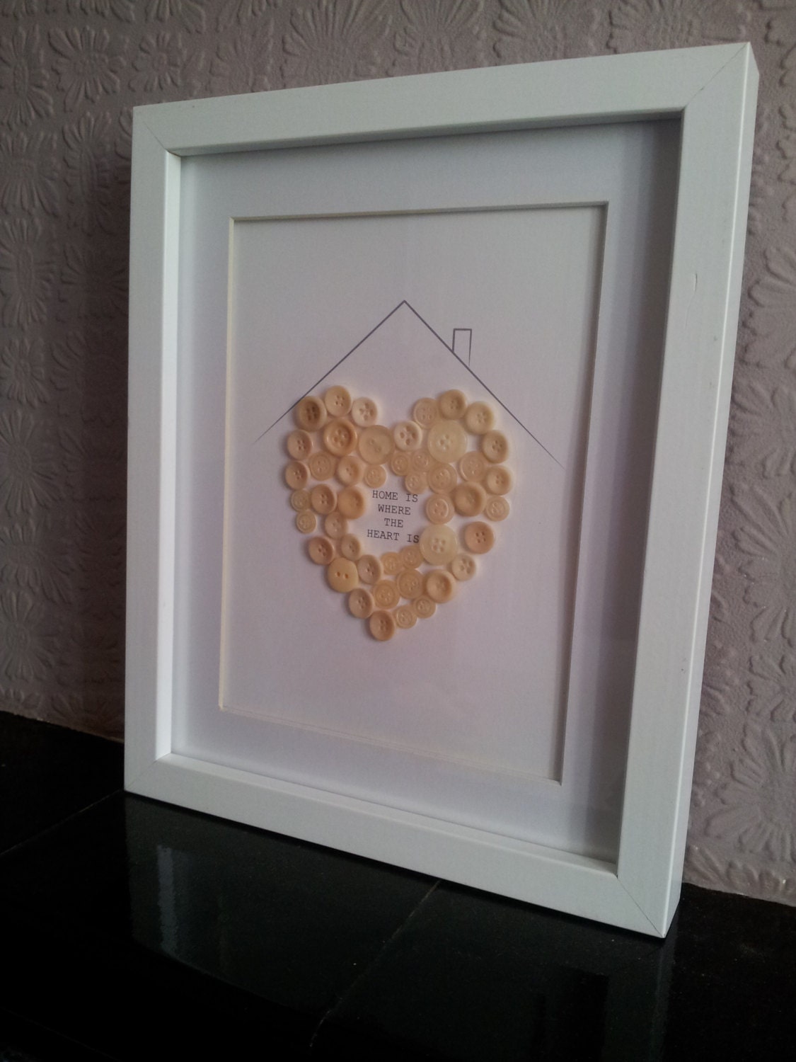Housewarming Gift - Button Picture Frame - Wall Art - 'Home is Where the Heart Is'