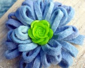 Handmade blue hand dyed felt flower brooch