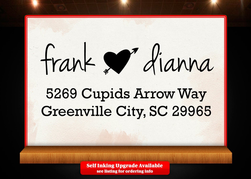 Heart with Arrow and Love Couple Return Address Rubber Stamp - With Heart and Names - Personalized Gift -  - Style 1290