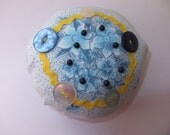 Blue and Yellow Vintage Fabric Pin Cushion
