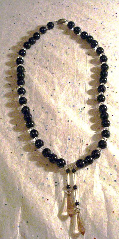 Vintage Crystal Sterling Silver Black Glass Beads Mother of Pearl and Briolette Amethyst Czech Crystals Necklace