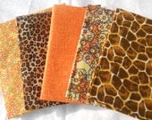 Quilting Fabric, Fat Quarter Bundle, Animal Print Fabric, Stash Builder, 5pc 18'' x 21'' each. Orange Fabric, and Floral Fabric Yardage.