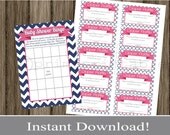 Baby Shower Bingo Game Cards , Diaper Raffle Tickets , Thank You Cards blue chevron and preppy pink INSTANT DOWNLOAD diy digital printable