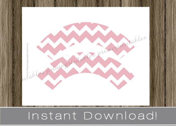 Printable cupcake wrappers INSTANT DOWNLOAD pink chevron , party decor printables , DIY wraps Il_570xn
