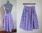 Vintage Handmade Floral Purple Pleated Skirt