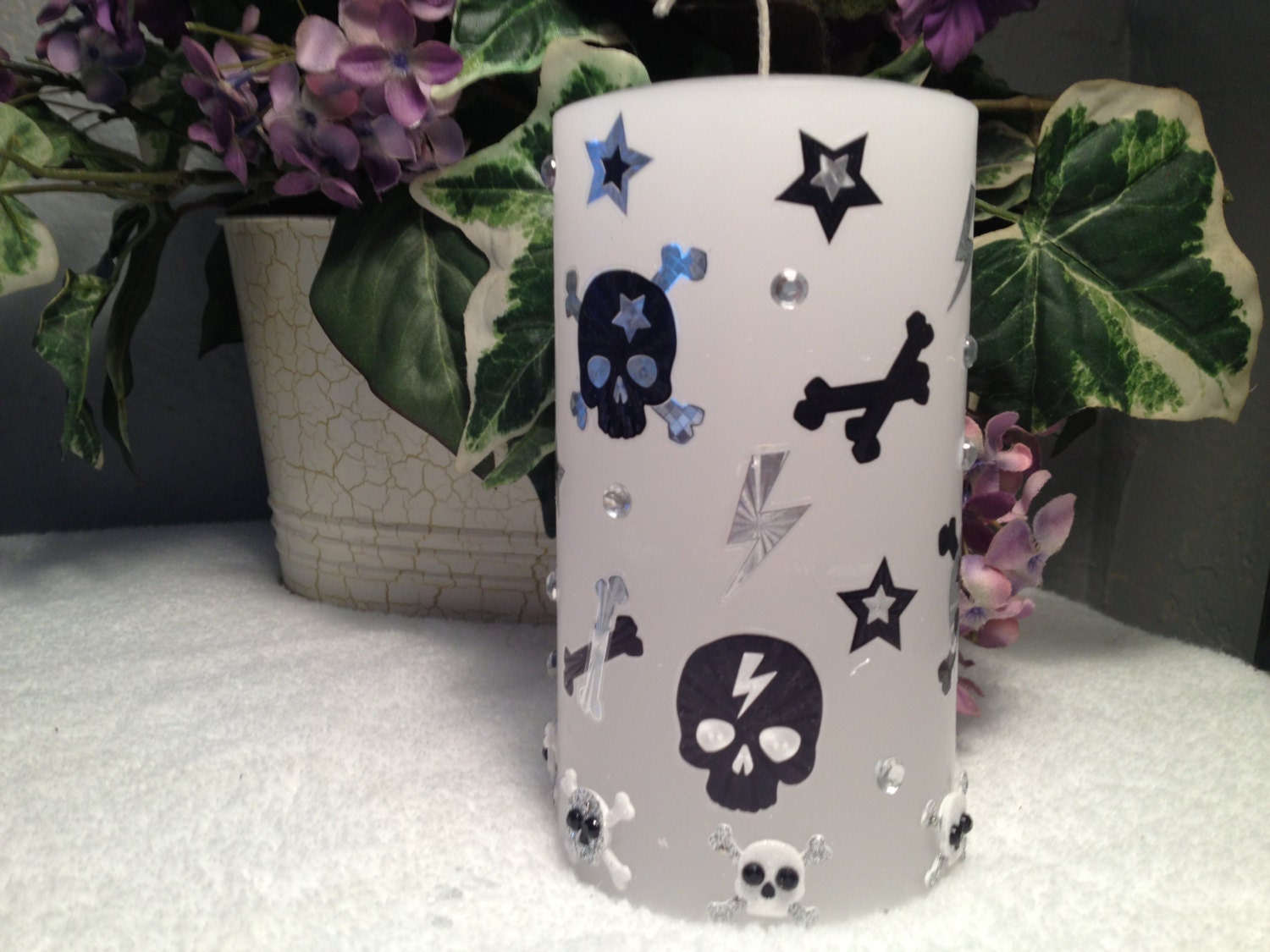 Black skulls silver skulls handmade scented candle