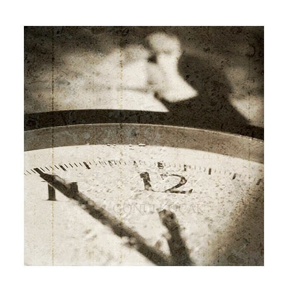 Old photograph, conceptual photography, old time,  Vintage view,  old photo,  monochrome, clock, bride, black and white,  8''x 8'' inch