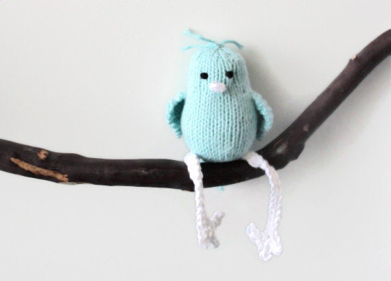 Hand Knit bird Tiffany Blue Stuffed Tweet Toy