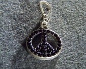 Vintage Silver Tone Designer  Lucky Brand  Multi Round  Rhinestone Classic  Peace Sign Dangle Charm Pendant      W