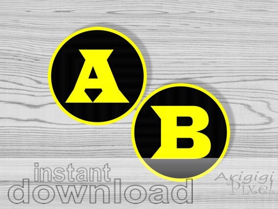 black circles with yellow letters and numbers, for personalised party banner and other decoration, instant download Il_570xn