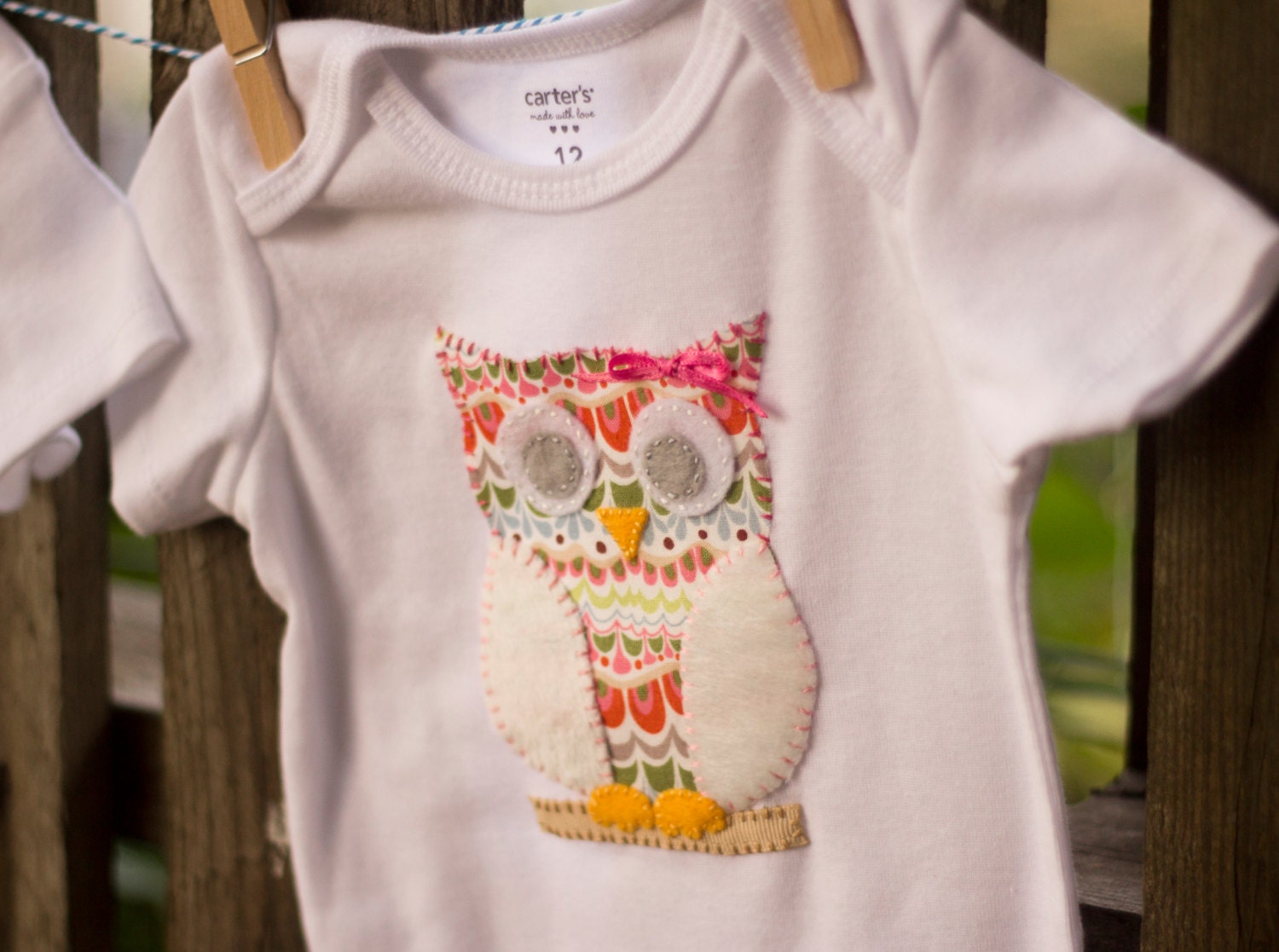Hand-Embroidered Applique Owl Bodysuit