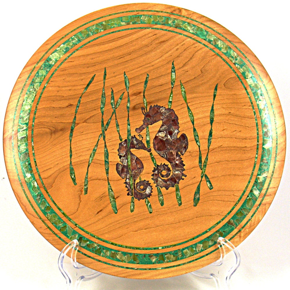 Sea Horse Platter inlayed with crystals and minerals