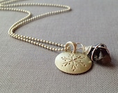 25% OFF SALE - Winter Snowflake No.3 Sterling Silver Handstamped Pendant Necklace, Wire Wrapped Purple Amethyst Charm