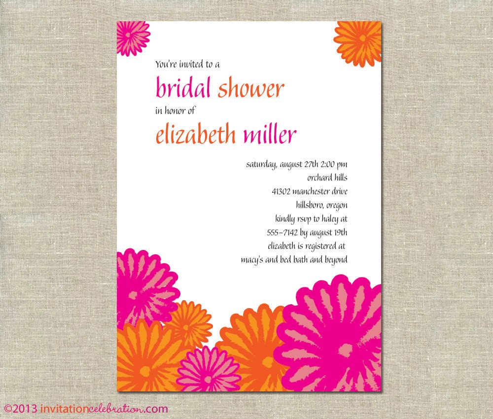 Bright Tropics Bridal Shower Invitation - PRINTABLE - Pink and Orange ...
