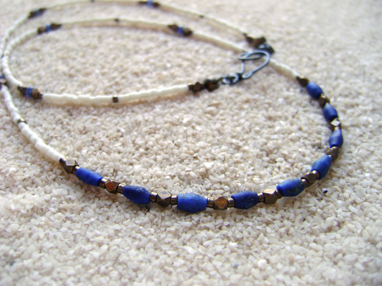 LAPIS NECKLACE // stone white blue nautical beach cobalt summer jewelry layering short brass modern simple beaded tanzanite