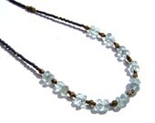 SLATE NECKLACE // aquamarine moss blue stone brass gray graphite rough pyrite  layering simple classic beaded jewelry semi precious gem