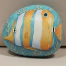 Angelfish rock painting, OOAK, paperweight