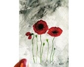 Poppy Flower ACEO Watercolor Painting Red Poppies Giclee Print Fine Art Archival Original Abstract Modern Spring Home Decor