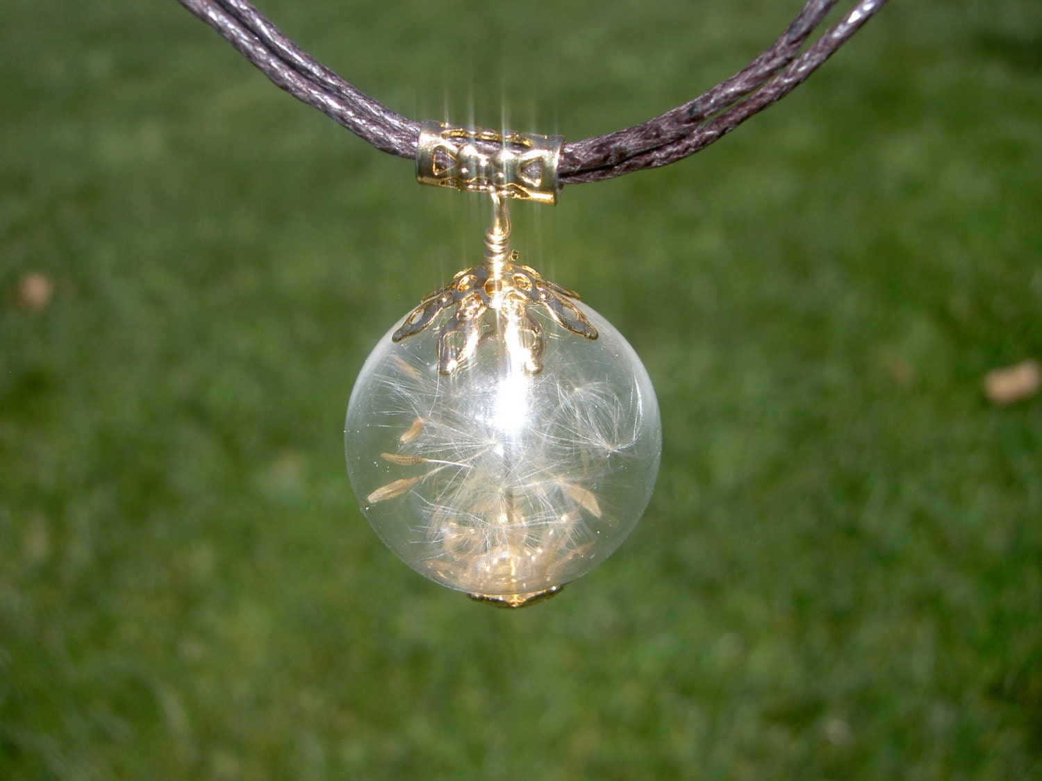sale 20 % off use code /dandelion /dandelion seed necklace/flower /botanical globe beadwork/make a wish/botanical pendant/ Eco friendly
