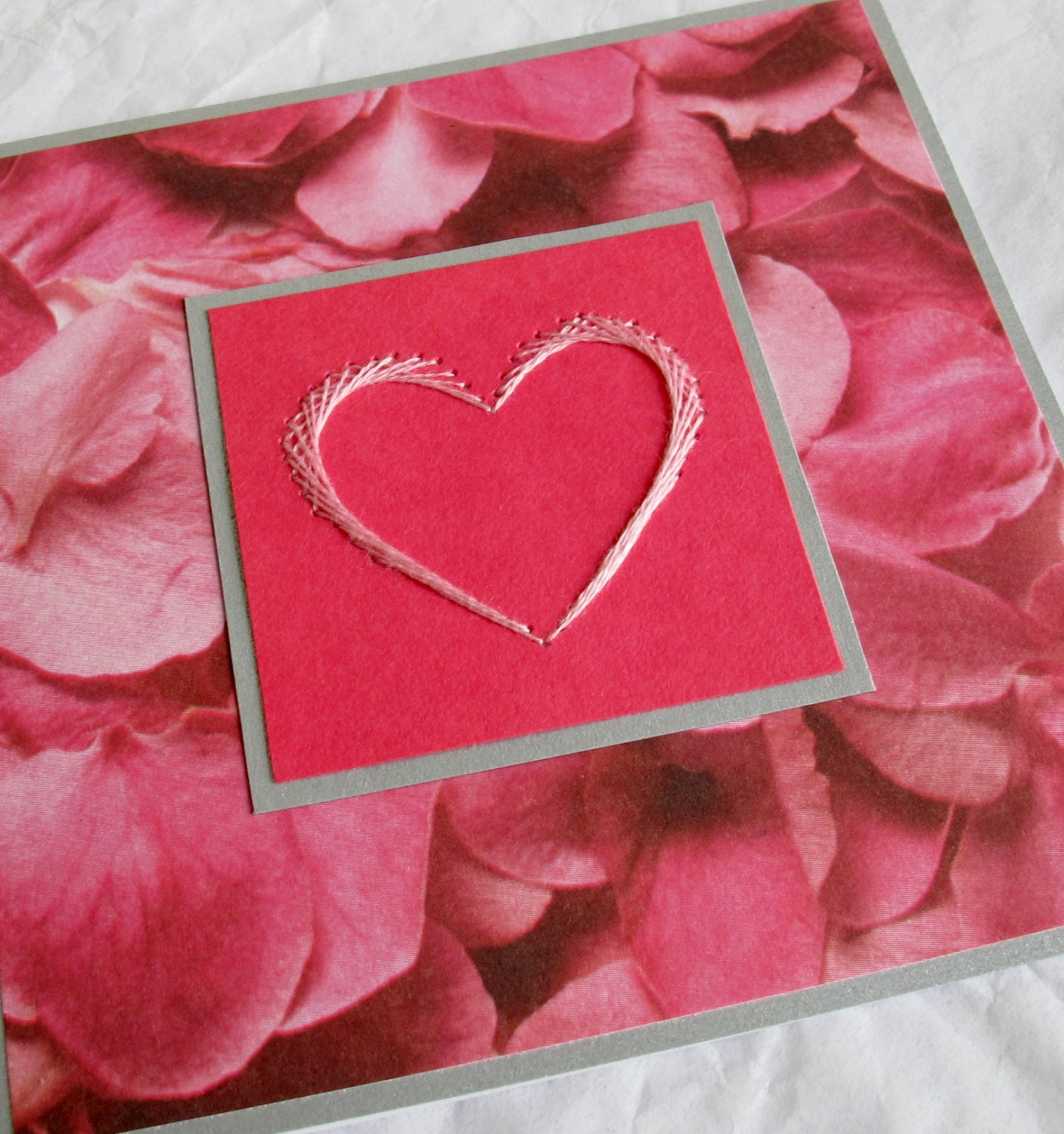 Rose petal embroidered heart card (your choice of colour) wedding anniversary valentines