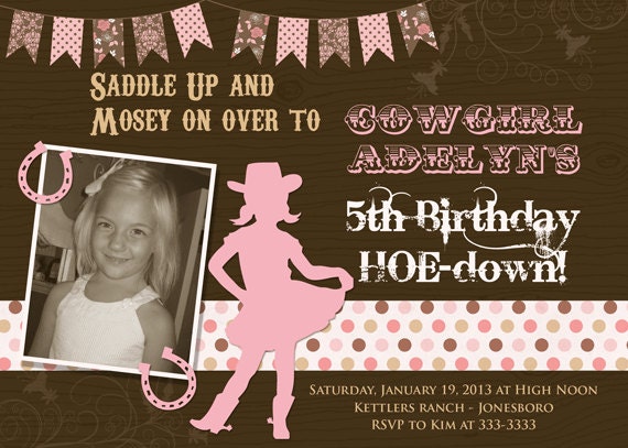 Pink & Brown Cowgirl Photo Birthday Party Invitation - Printable Il_570xn
