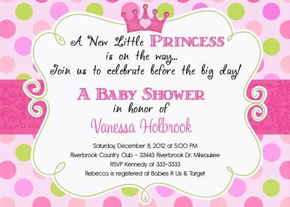 Polka Dot Princess Baby Shower Invitation - Printable